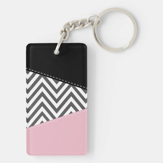 Gray Zigzag, Gray Chevron, Zigzag Pattern, Pink Schlüsselanhänger (Rückseite)