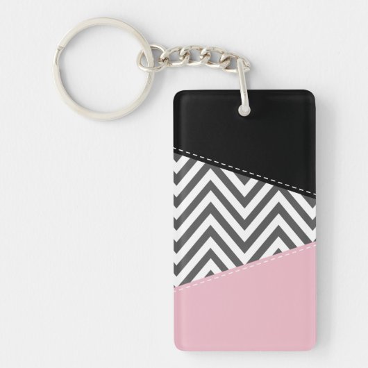 Gray Zigzag, Gray Chevron, Zigzag Pattern, Pink Schlüsselanhänger (Vorderseite)