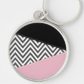 Gray Zigzag, Gray Chevron, Zigzag Pattern, Pink Schlüsselanhänger (Vorne)