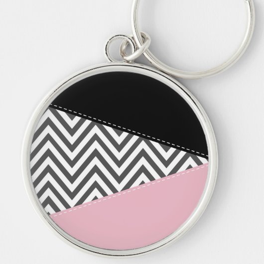 Gray Zigzag, Gray Chevron, Zigzag Pattern, Pink Schlüsselanhänger (Vorne)