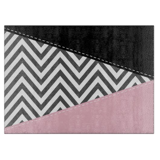 Gray Zigzag, Gray Chevron, Zigzag Pattern, Pink Schneidebrett (Vorderseite)