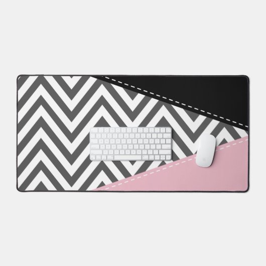 Gray Zigzag, Gray Chevron, Zigzag Pattern, Pink Schreibtischunterlage (Tastatur & Maus)