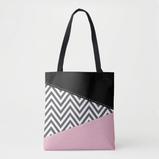 Gray Zigzag, Gray Chevron, Zigzag Pattern, Pink Tasche (Vorderseite)