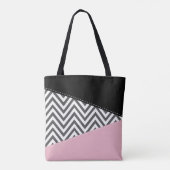 Gray Zigzag, Gray Chevron, Zigzag Pattern, Pink Tasche (Rückseite)