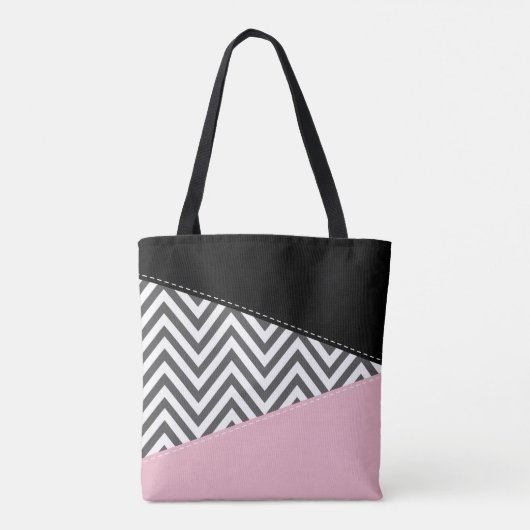 Gray Zigzag, Gray Chevron, Zigzag Pattern, Pink Tasche (Rückseite)