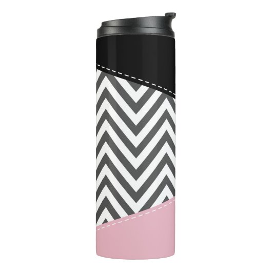 Gray Zigzag, Gray Chevron, Zigzag Pattern, Pink Thermosbecher (Nach links gedreht)