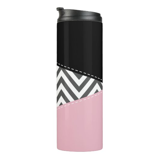 Gray Zigzag, Gray Chevron, Zigzag Pattern, Pink Thermosbecher (Nach rechts gedreht)