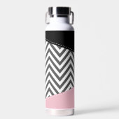 Gray Zigzag, Gray Chevron, Zigzag Pattern, Pink Trinkflasche (Vorne)