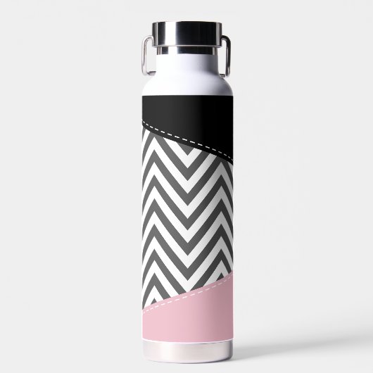 Gray Zigzag, Gray Chevron, Zigzag Pattern, Pink Trinkflasche (Vorne)