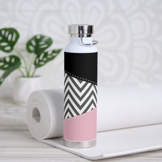 Gray Zigzag, Gray Chevron, Zigzag Pattern, Pink Trinkflasche (Yoga)