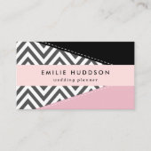 Gray Zigzag, Gray Chevron, Zigzag Pattern, Pink Visitenkarte (Vorderseite)