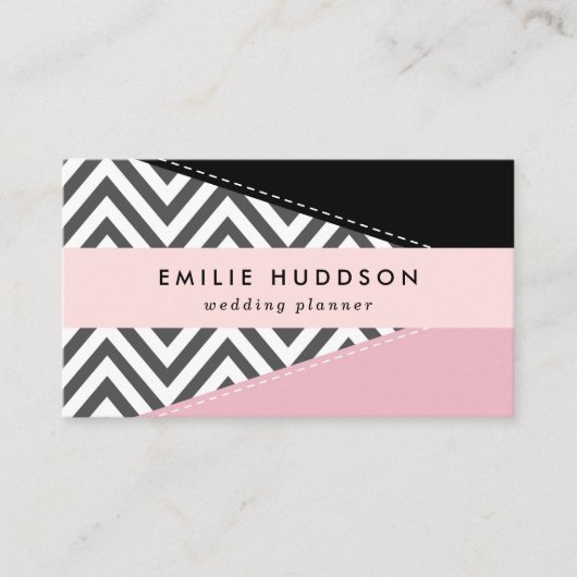 Gray Zigzag, Gray Chevron, Zigzag Pattern, Pink Visitenkarte (Vorderseite)
