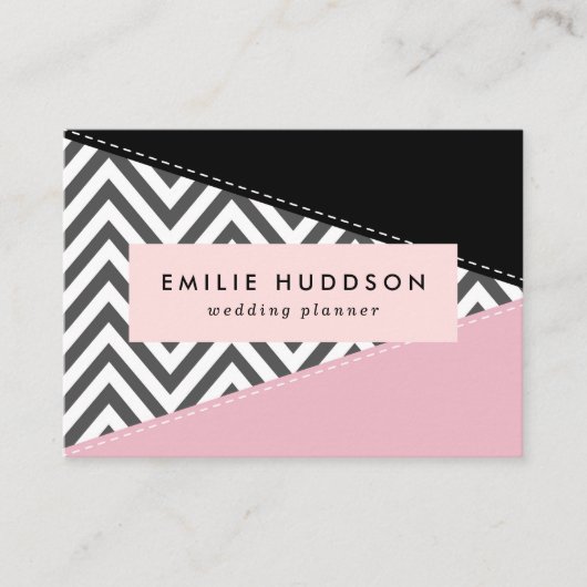 Gray Zigzag, Gray Chevron, Zigzag Pattern, Pink Visitenkarte (Vorderseite)