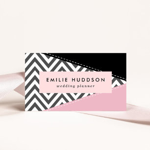Gray Zigzag, Gray Chevron, Zigzag Pattern, Pink Visitenkarte