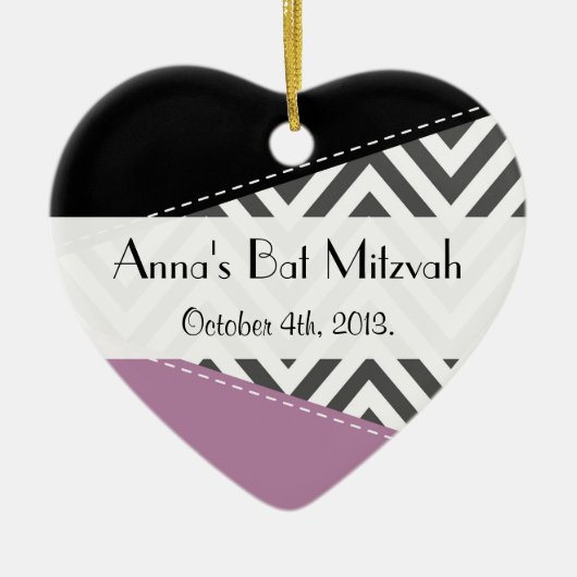 Gray Zigzag, Zickzack, Zigzag Muster, Bat Mitzvah Keramik Ornament (Vorne)