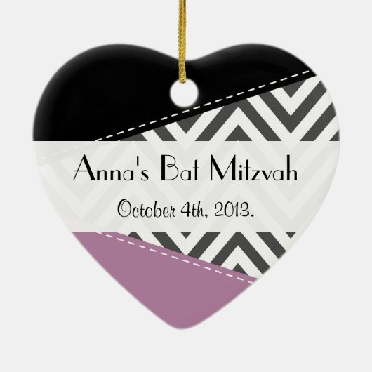 Gray Zigzag, Zickzack, Zigzag Muster, Bat Mitzvah Keramik Ornament (Hinten)