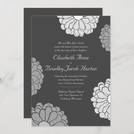 Gray Zinnia Blume Hochzeit Einladung (Vorne/Hinten)