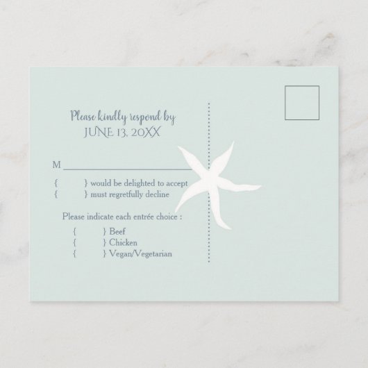 Grayed Jade Beach Wedding Meal Choice UAWG Einladungspostkarte (Rückseite)