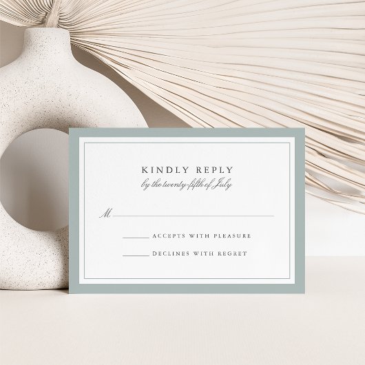 Grayed Jade Simple Border Wedding RSVP Card