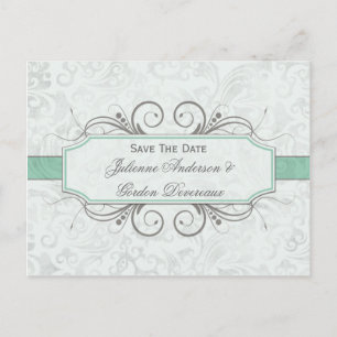 Grayed Jade und Gray Damask Save the Date Ankündigungspostkarte