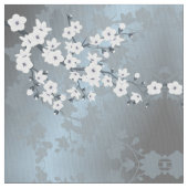 Grayisch Blau Weiße Blumenkirsche Muster Stoff (Nahaufnahme)