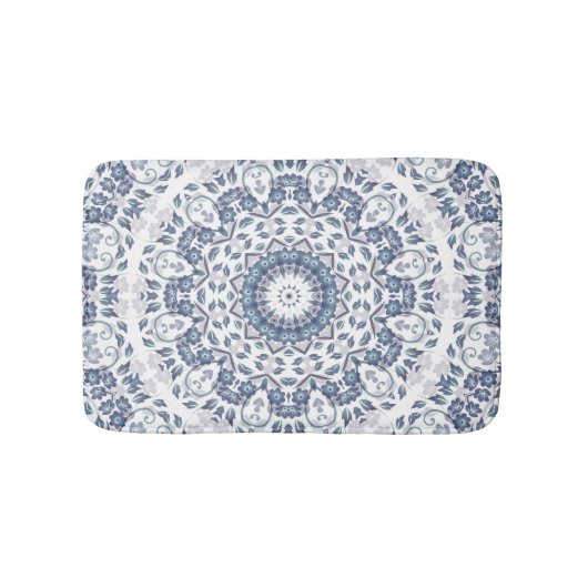 Grayish Blue Floral Mandala Badematte (Vorderseite)