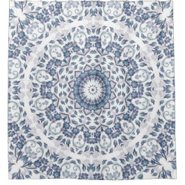 Grayish Blue Floral Mandala Duschvorhang
