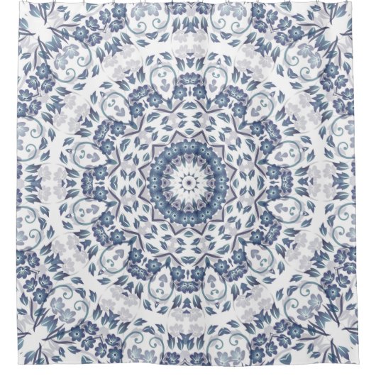 Grayish Blue Floral Mandala Duschvorhang (Vorderseite)