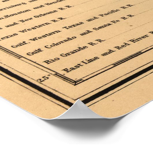 Gray's Railroad Map of Texas (1877) Poster (Ecke)