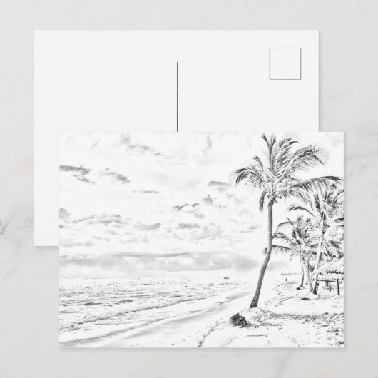 Grayscale Coloring Beach Postcard Postkarte (Vorne/Hinten)