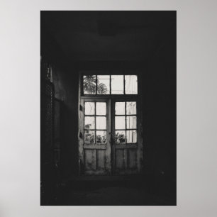 GRAYSCALE FOTO AUS HOLZ GERAHMTE GLASTÜR POSTER