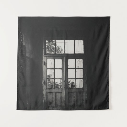 GRAYSCALE FOTO AUS HOLZ GERAHMTE GLASTÜR WANDTEPPICH (Vorderseite)