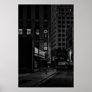 GRAYSCALE FOTO DER PEARL DINER IN DER STADT POSTER