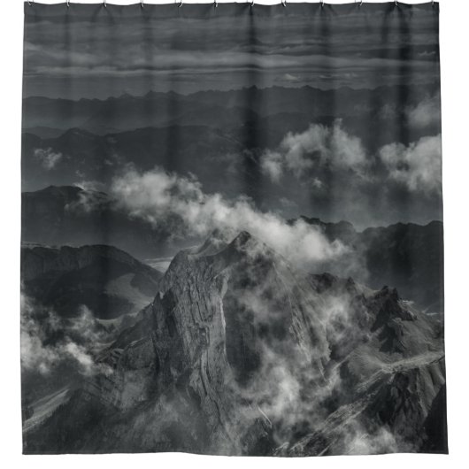 GRAYSCALE FOTO DES BERGBERGES DUSCHVORHANG (Vorderseite)