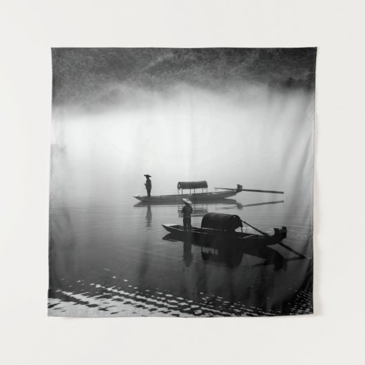 GRAYSCALE FOTO VON ZWEI ROW BOOTEN WANDTEPPICH (Vorderseite)