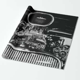 GRAYSCALE FOTOGRAFIE DES MOTORS VINTAGE CAR GESCHENKPAPIER
