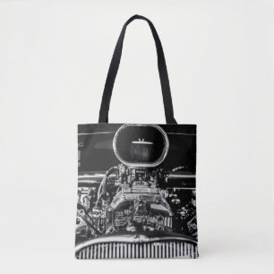 GRAYSCALE FOTOGRAFIE DES MOTORS VINTAGE CAR TASCHE