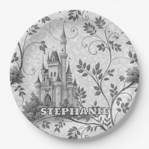Grayscale Gran Canaria Verziertes Schloss im Val P Pappteller