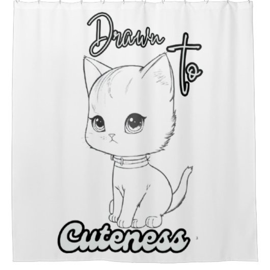 Grayscale Kitten Illustration Charm Duschvorhang (Vorderseite)