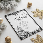 Grayscale Modern Christmas Tree Invitation Einladung