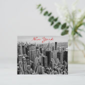 Grayscale Red Script New York City Night Post Card Postkarte (Stehend Vorderseite)