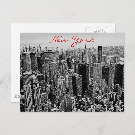 Grayscale Red Script New York City Night Post Card Postkarte (Vorne/Hinten)