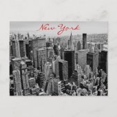 Grayscale Red Script New York City Night Post Card Postkarte (Vorderseite)