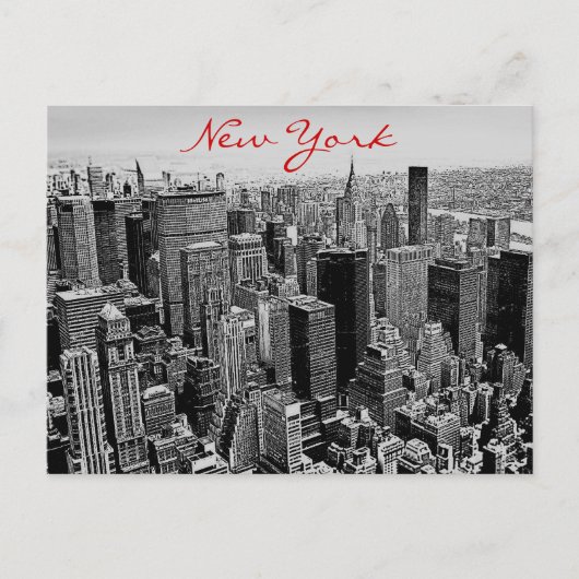 Grayscale Red Script New York City Night Post Card Postkarte (Vorderseite)