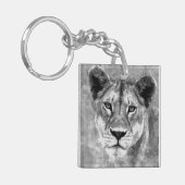 Grayscale-weibliche Löwe-Digital-Kunst Schlüsselanhänger (Vorderseite links)