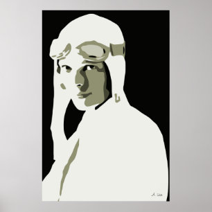 Grayscalevektorkunst Amelia Earhart 24" x 6" Poster
