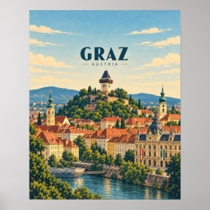 Graz Österreich Vintage-Reise-Kunst Poster