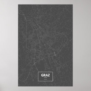 Graz, Österreich (weiß auf Schwarzem) Poster