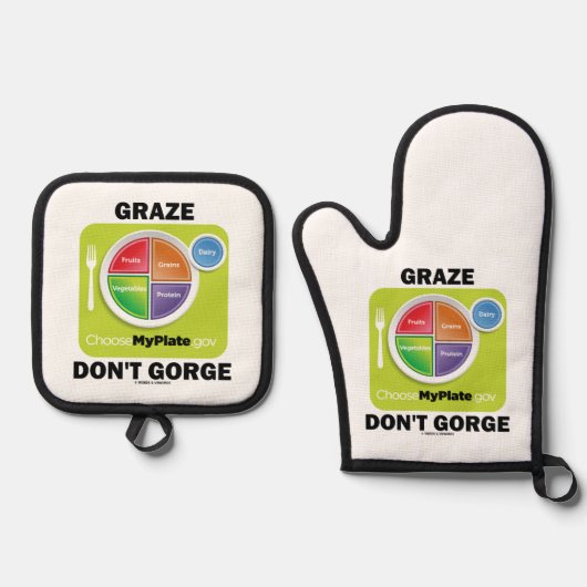 Graze Don't Gorge (MyPlate Food Group Attitude) Ofenhandschuh & Topflappen-Set (Vorderseite)