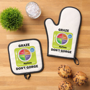 Graze Don't Gorge (MyPlate Food Group Attitude) Ofenhandschuh & Topflappen-Set